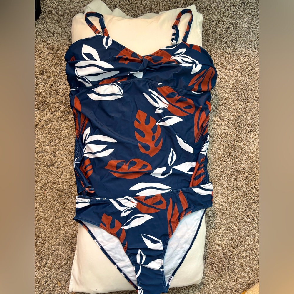 Tankini Navy blue, brown and white